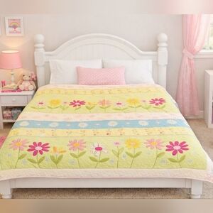 Pottery Barn Kids 86 X 68 Twin / Full Quilt Spring Flowers Girls Teen Bedroom